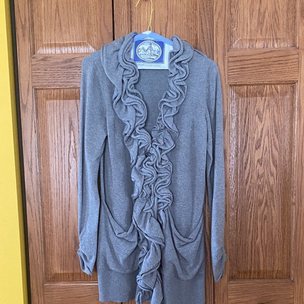 Gray Ruffled Women's Sweater